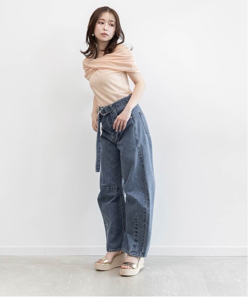 RANDA(ランダ)の「クロスオフショルダーシアーニットトップス(Tシャツ/カットソー・レディース・ピンク・FREE)」の2枚目の写真