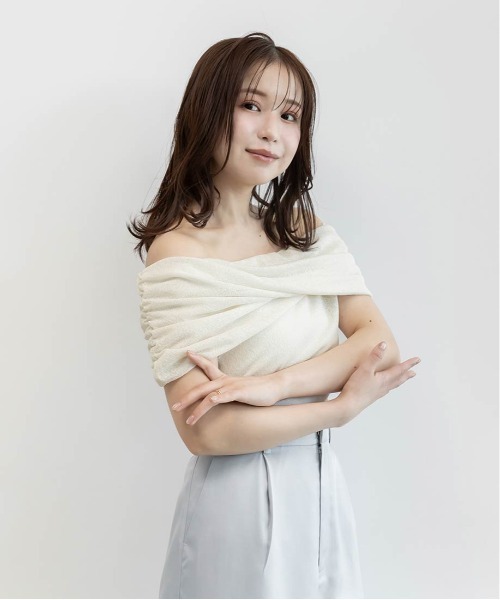 RANDA(ランダ)の「クロスオフショルダーシアーニットトップス(Tシャツ/カットソー・レディース・ピンク・FREE)」の9枚目の写真