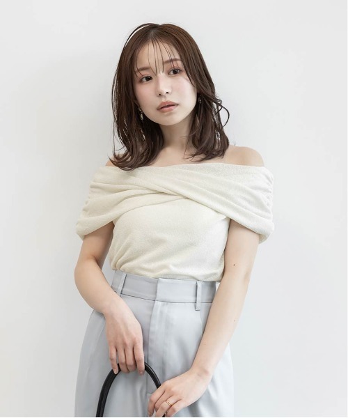 RANDA(ランダ)の「クロスオフショルダーシアーニットトップス(Tシャツ/カットソー・レディース・ピンク・FREE)」の10枚目の写真