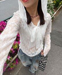 BIGリボンレースフードトップス