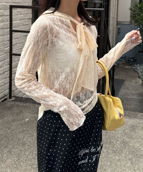 CIAOPANIC(チャオパニック)の「BIGリボンレースフードトップス(シャツ/ブラウス・レディース・アイボリー/オフホワイト/ピンク・ONE SIZE)」の14枚目の写真
