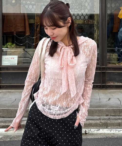 CIAOPANIC(チャオパニック)の「BIGリボンレースフードトップス(シャツ/ブラウス・レディース・アイボリー/オフホワイト/ピンク・ONE SIZE)」の20枚目の写真