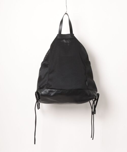 ADAM PATEK（アダムパテック）の「【RES】【ADAM PATEK】Leather trimmed mesh drawstring bag（バックパック/リュック・メンズ・ブラック・FREE）」の9枚目の写真