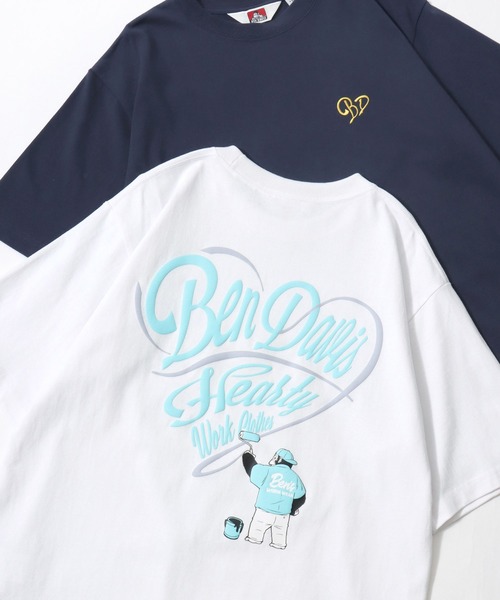 BEN DAVIS(ベンデイビス)の「BEN DAVIS/ベンデイビス SCRIPT HEART TEE/オーバーサイズ ストリート ハート バックプリント ロゴ ワンポイント刺繍 半袖Tシャツ/レディース メンズ(Tシャツ/カットソー・メンズ・ネイビー/ブラック/ホワイト・M/L/XL)」の1枚目の写真