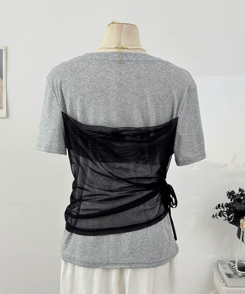 CHUN CHUN NOTES(チュンチュンノーツ)の「26SS/シアービスチェレイヤード風半袖トップス(Tシャツ/カットソー・レディース・ブラウン/ホワイト/グレー・F)」の18枚目の写真