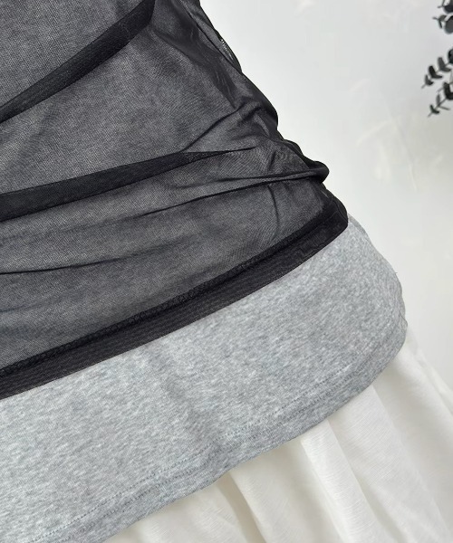 CHUN CHUN NOTES(チュンチュンノーツ)の「26SS/シアービスチェレイヤード風半袖トップス(Tシャツ/カットソー・レディース・ブラウン/ホワイト/グレー・F)」の19枚目の写真