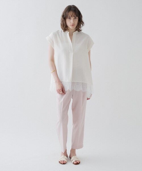 cloenc(クロエンス)の「【ひんやり/体型カバー】レースフレンチスリーブ スキッパーブラウス(シャツ/ブラウス・レディース・ブラック/オフホワイト/パープル・01/02)」の12枚目の写真