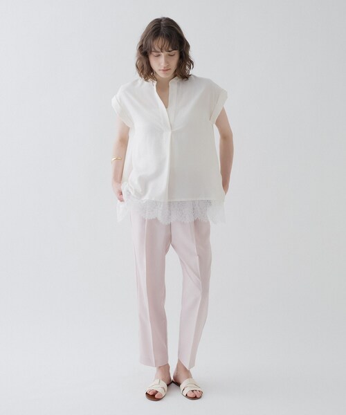 cloenc(クロエンス)の「【ひんやり/体型カバー】レースフレンチスリーブ スキッパーブラウス(シャツ/ブラウス・レディース・ブラック/オフホワイト/パープル・01/02)」の13枚目の写真