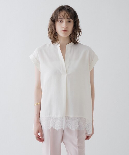 cloenc(クロエンス)の「【ひんやり/体型カバー】レースフレンチスリーブ スキッパーブラウス(シャツ/ブラウス・レディース・ブラック/オフホワイト/パープル・01/02)」の14枚目の写真