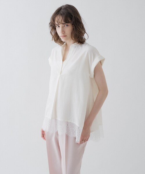 cloenc(クロエンス)の「【ひんやり/体型カバー】レースフレンチスリーブ スキッパーブラウス(シャツ/ブラウス・レディース・ブラック/オフホワイト/パープル・01/02)」の15枚目の写真