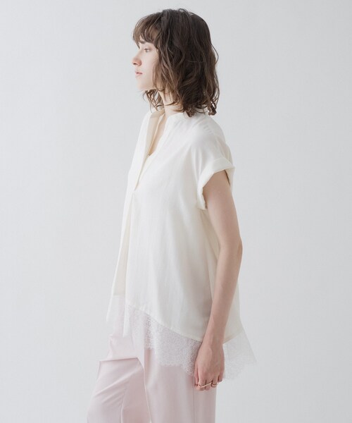 cloenc(クロエンス)の「【ひんやり/体型カバー】レースフレンチスリーブ スキッパーブラウス(シャツ/ブラウス・レディース・ブラック/オフホワイト/パープル・01/02)」の16枚目の写真