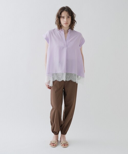 cloenc(クロエンス)の「【ひんやり/体型カバー】レースフレンチスリーブ スキッパーブラウス(シャツ/ブラウス・レディース・ブラック/オフホワイト/パープル・01/02)」の19枚目の写真