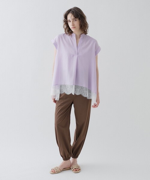 cloenc(クロエンス)の「【ひんやり/体型カバー】レースフレンチスリーブ スキッパーブラウス(シャツ/ブラウス・レディース・ブラック/オフホワイト/パープル・01/02)」の20枚目の写真