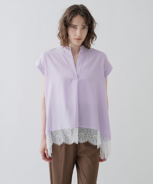 cloenc(クロエンス)の「【ひんやり/体型カバー】レースフレンチスリーブ スキッパーブラウス(シャツ/ブラウス・レディース・ブラック/オフホワイト/パープル・01/02)」の21枚目の写真
