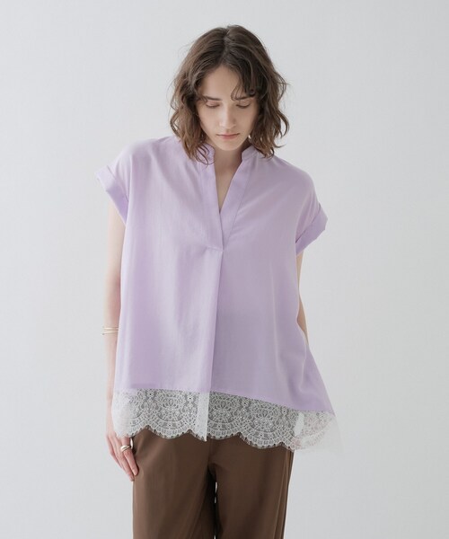 cloenc(クロエンス)の「【ひんやり/体型カバー】レースフレンチスリーブ スキッパーブラウス(シャツ/ブラウス・レディース・ブラック/オフホワイト/パープル・01/02)」の22枚目の写真