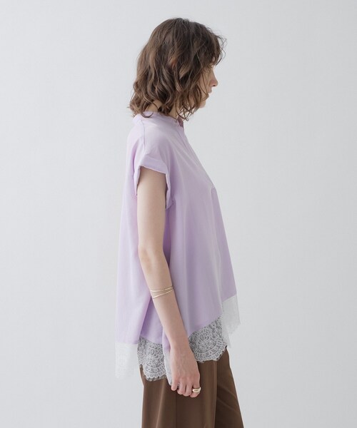 cloenc(クロエンス)の「【ひんやり/体型カバー】レースフレンチスリーブ スキッパーブラウス(シャツ/ブラウス・レディース・ブラック/オフホワイト/パープル・01/02)」の7枚目の写真