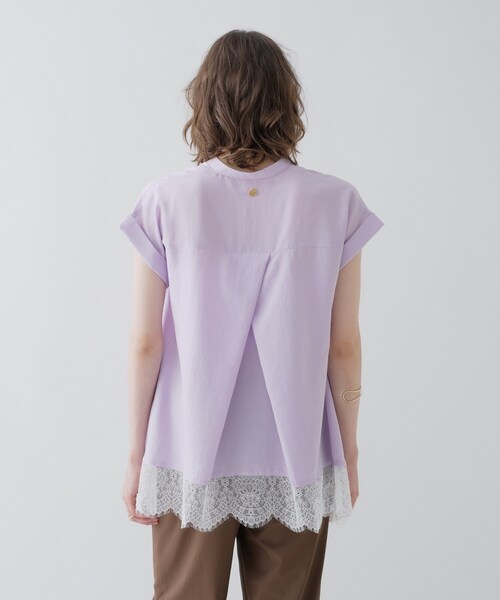 cloenc(クロエンス)の「【ひんやり/体型カバー】レースフレンチスリーブ スキッパーブラウス(シャツ/ブラウス・レディース・ブラック/オフホワイト/パープル・01/02)」の8枚目の写真