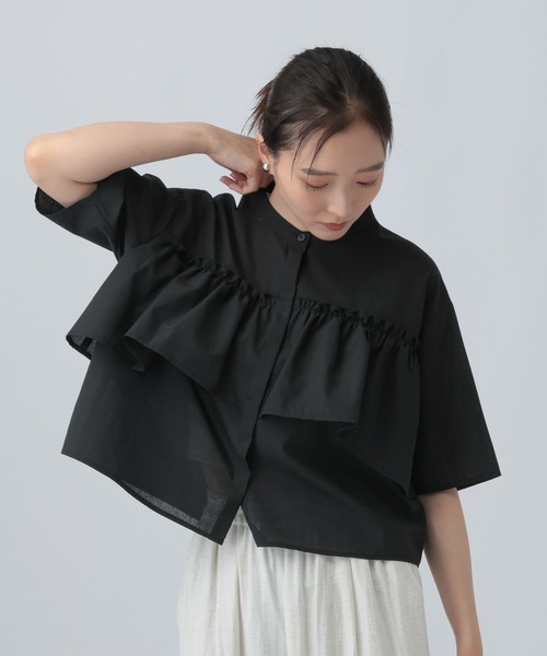 LEPSIM(レプシィム)の「シャーリング付き5分袖シャツ 778144(シャツ/ブラウス・レディース・アイボリー/カーキ/ブラック・FREE)」の19枚目の写真