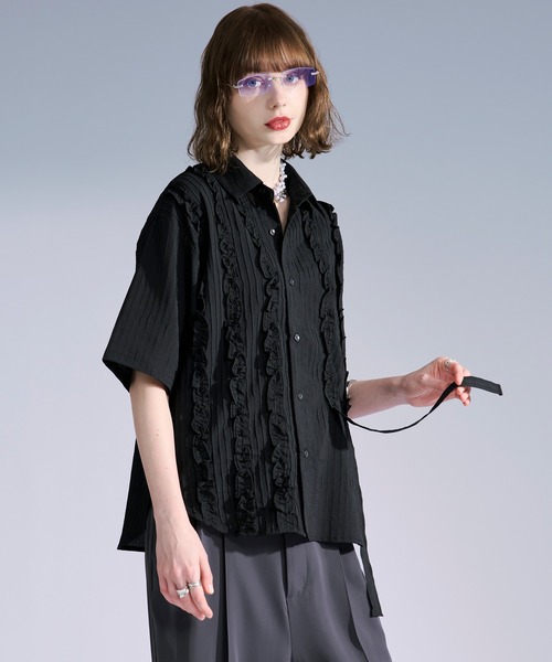 Ellno Loset(エルノロゼット)の「ヨウリュウフリルコードシャツ(シャツ/ブラウス・メンズ・ブルー/ブラック/オフホワイト・SMALL/LARGE/MEDIUM)」の19枚目の写真