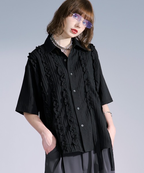 Ellno Loset(エルノロゼット)の「ヨウリュウフリルコードシャツ(シャツ/ブラウス・メンズ・ブルー/ブラック/オフホワイト・SMALL/LARGE/MEDIUM)」の17枚目の写真