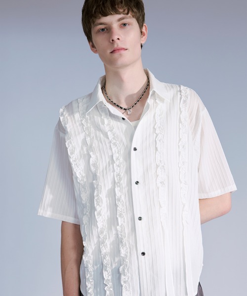 Ellno Loset(エルノロゼット)の「ヨウリュウフリルコードシャツ(シャツ/ブラウス・メンズ・ブルー/ブラック/オフホワイト・SMALL/LARGE/MEDIUM)」の4枚目の写真