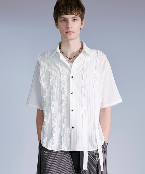 Ellno Loset(エルノロゼット)の「ヨウリュウフリルコードシャツ(シャツ/ブラウス・メンズ・ブルー/ブラック/オフホワイト・SMALL/LARGE/MEDIUM)」の5枚目の写真