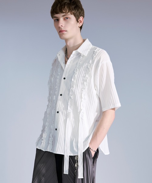 Ellno Loset(エルノロゼット)の「ヨウリュウフリルコードシャツ(シャツ/ブラウス・メンズ・ブルー/ブラック/オフホワイト・SMALL/LARGE/MEDIUM)」の6枚目の写真