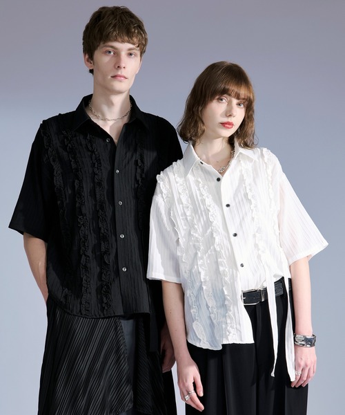 Ellno Loset(エルノロゼット)の「ヨウリュウフリルコードシャツ(シャツ/ブラウス・メンズ・ブルー/ブラック/オフホワイト・SMALL/LARGE/MEDIUM)」の15枚目の写真
