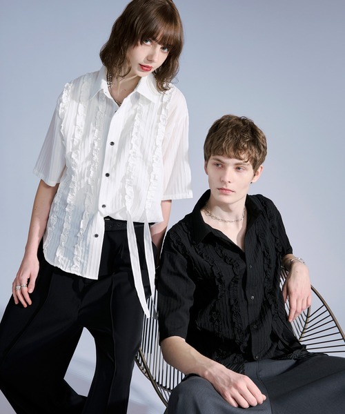 Ellno Loset(エルノロゼット)の「ヨウリュウフリルコードシャツ(シャツ/ブラウス・メンズ・ブルー/ブラック/オフホワイト・SMALL/LARGE/MEDIUM)」の16枚目の写真