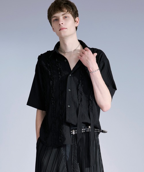 Ellno Loset(エルノロゼット)の「ヨウリュウフリルコードシャツ(シャツ/ブラウス・メンズ・ブルー/ブラック/オフホワイト・SMALL/LARGE/MEDIUM)」の22枚目の写真