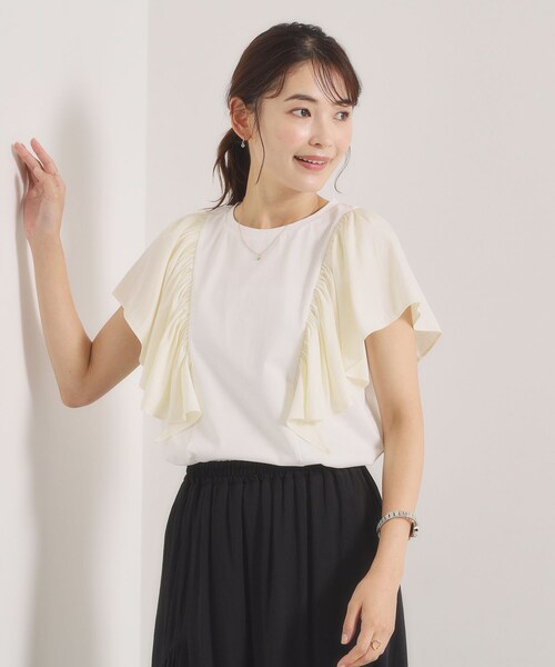ITS'DEMO(イッツデモ)の「【冷感/速乾】袖フリルトップス(Tシャツ/カットソー・レディース・ブラック/オフホワイト/サックスブルー/ピンク・00)」の1枚目の写真