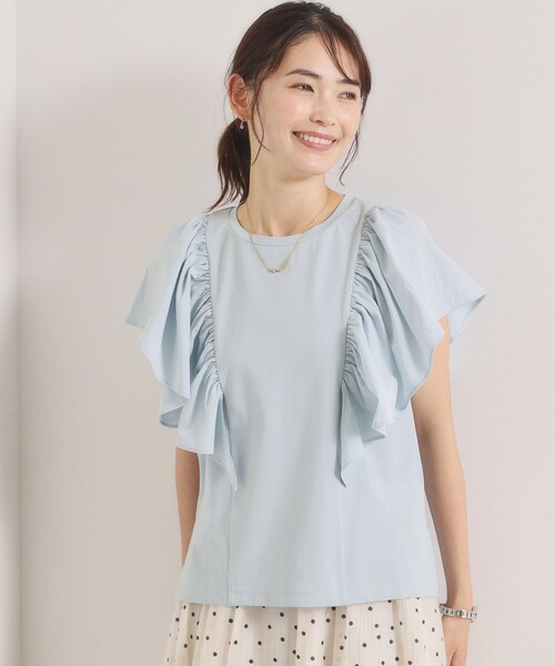 ITS'DEMO(イッツデモ)の「【冷感/速乾】袖フリルトップス(Tシャツ/カットソー・レディース・ブラック/オフホワイト/サックスブルー/ピンク・00)」の3枚目の写真