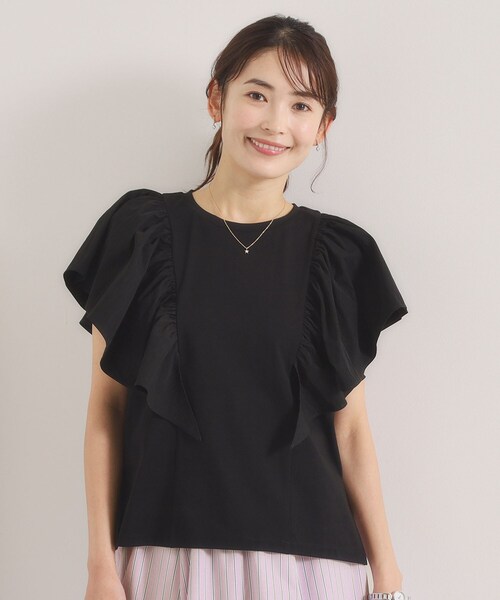 ITS'DEMO(イッツデモ)の「【冷感/速乾】袖フリルトップス(Tシャツ/カットソー・レディース・ブラック/オフホワイト/サックスブルー/ピンク・00)」の2枚目の写真