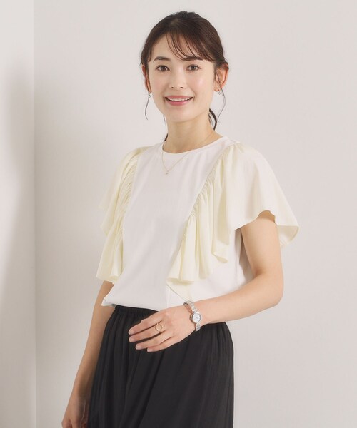ITS'DEMO(イッツデモ)の「【冷感/速乾】袖フリルトップス(Tシャツ/カットソー・レディース・ブラック/オフホワイト/サックスブルー/ピンク・00)」の5枚目の写真