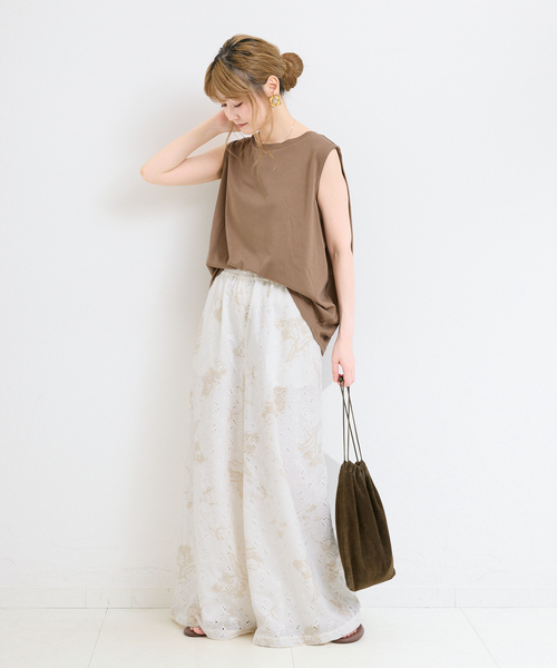B.C STOCK(ベーセーストック)の「【WEB限定】ウォッシャブル / プリントレース ワイドイージーパンツ(その他パンツ・レディース・ブラック/ホワイト・FREE)」の9枚目の写真