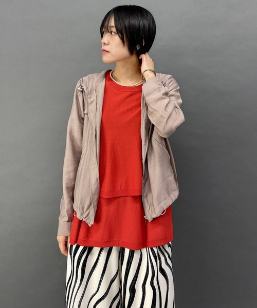 NICOLE white（ニコルホワイト）の「接触冷感　大人かわいいティアードフレンチトップス（ニット/セーター・レディース・オレンジ/ブラック・FREE）」の6枚目の写真