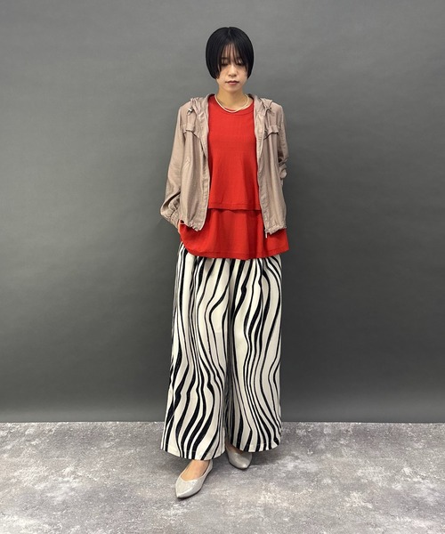 NICOLE white（ニコルホワイト）の「接触冷感　大人かわいいティアードフレンチトップス（ニット/セーター・レディース・オレンジ/ブラック・FREE）」の7枚目の写真