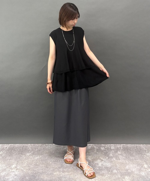 NICOLE white（ニコルホワイト）の「接触冷感　大人かわいいティアードフレンチトップス（ニット/セーター・レディース・オレンジ/ブラック・FREE）」の8枚目の写真