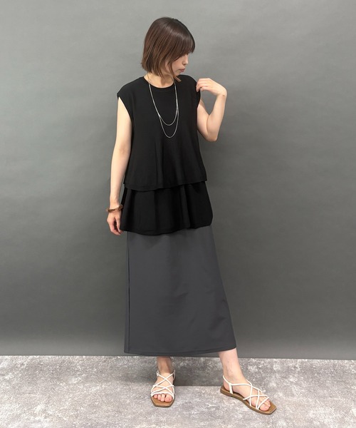 NICOLE white（ニコルホワイト）の「接触冷感　大人かわいいティアードフレンチトップス（ニット/セーター・レディース・オレンジ/ブラック・FREE）」の10枚目の写真