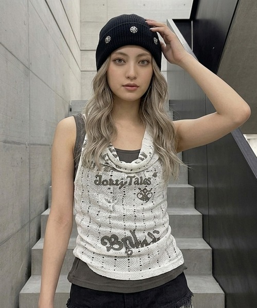 non-hedge(ノンヘッジ)の「アンサンブル風ドレープノースリーブトップス(Tシャツ/カットソー・レディース・ブラック/オフホワイト・FREE)」の16枚目の写真