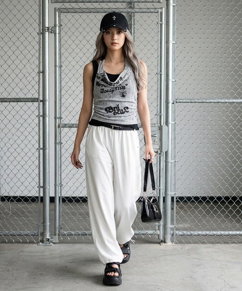 non-hedge(ノンヘッジ)の「アンサンブル風ドレープノースリーブトップス(Tシャツ/カットソー・レディース・ブラック/オフホワイト・FREE)」の9枚目の写真
