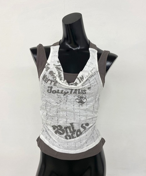 non-hedge(ノンヘッジ)の「アンサンブル風ドレープノースリーブトップス(Tシャツ/カットソー・レディース・ブラック/オフホワイト・FREE)」の22枚目の写真