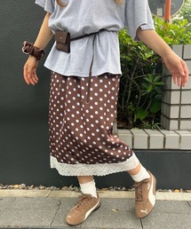ドットサテンロングスカート