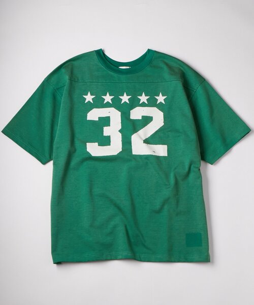 WHO'S WHO gallery(フーズフーギャラリー)の「【FromVintage】ナンバリングフットボールTEE(Tシャツ/カットソー・メンズ・オフホワイト/グリーン・FREE)」の1枚目の写真