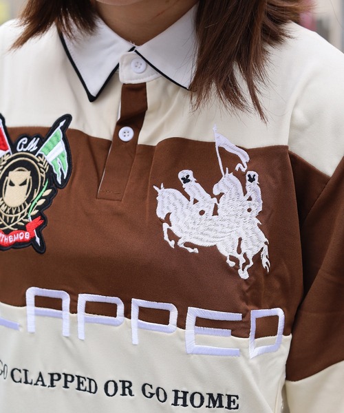 ATMARK(アットマーク)の「<2サイズ展開 / ユニセックス>エンブレムロゴ ナンバリングポロシャツ ラガーシャツ ボーダー アップリケ(ポロシャツ・メンズ・ブラック系/ブラウン系・S/M)」の8枚目の写真