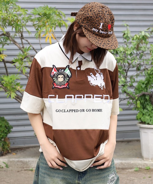 ATMARK(アットマーク)の「<2サイズ展開 / ユニセックス>エンブレムロゴ ナンバリングポロシャツ ラガーシャツ ボーダー アップリケ(ポロシャツ・メンズ・ブラック系/ブラウン系・S/M)」の11枚目の写真