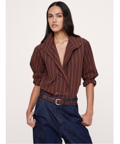 Banana Republic(バナナリパブリック)の「コットン フォールドオーバーカラー シャツ(シャツ/ブラウス・レディース・ベージュ/その他・L/M/S/XS)」の1枚目の写真