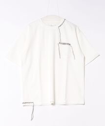 【RES】【ATELANE】ストレッチポンチ フラワープリント、ハンドステッチ、S/S Tee