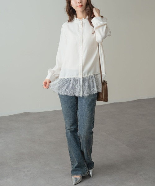 ANNA LUNA（アンナルナ）の「【ANNA LUNA】 裾レース が映える フェミニン ブラウス（シャツ/ブラウス・レディース・オフホワイト/ブラック・MEDIUM）」の6枚目の写真