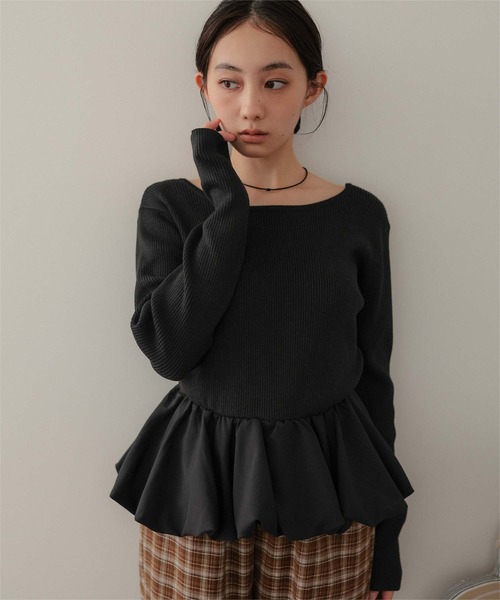 miette(ミエット)の「シュシュセットペプラムドッキングニット(ニット/セーター・レディース・ブラック系その他/ブラック系その他2/ブラック/ドット・FREE)」の2枚目の写真